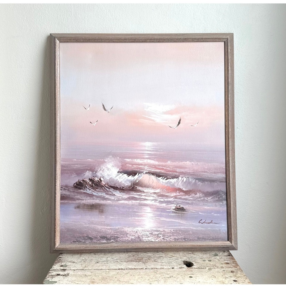 Wesselmann Signed Original Oil Painting Seascape Seagulls Ocean Framed